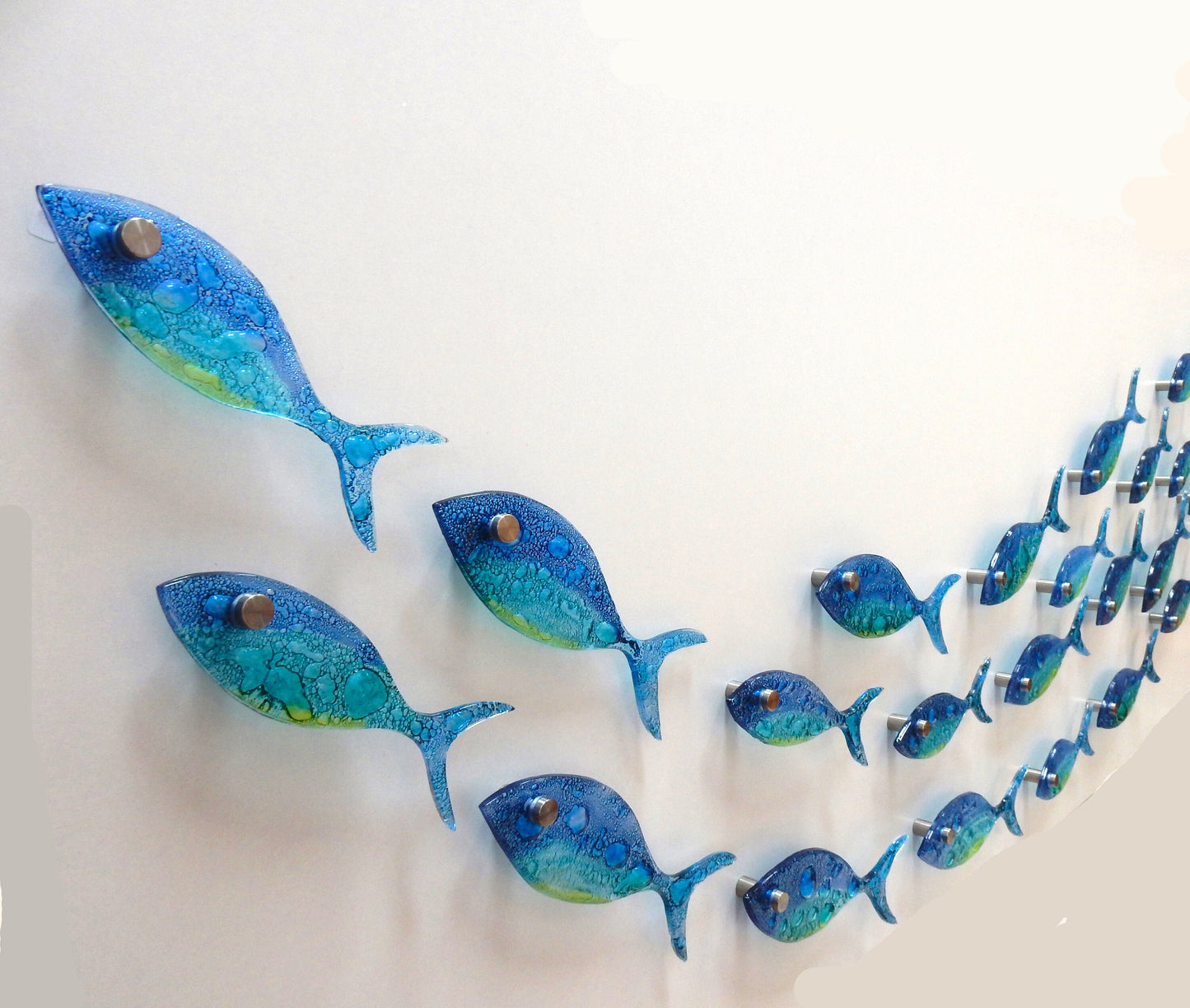 35 fish set. Fused glass fish. Ocean art. Blue fish wall art. Bathroom wall art.Ocean Nautical Beach decor. Coastal art Sea art