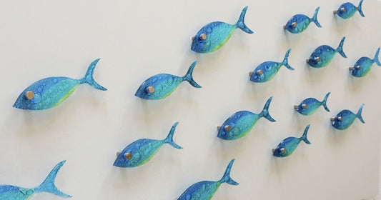 Individually sold fused glass fish. Glass fish. School of fish wall art. Bathroom wall art. Ocean art. Beach house decor.Coastal art.Sea art