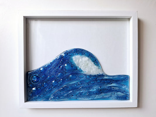 Fused Glass Ocean Waves Wall Art Framed – Beach House Decor. Coastal house. Surf