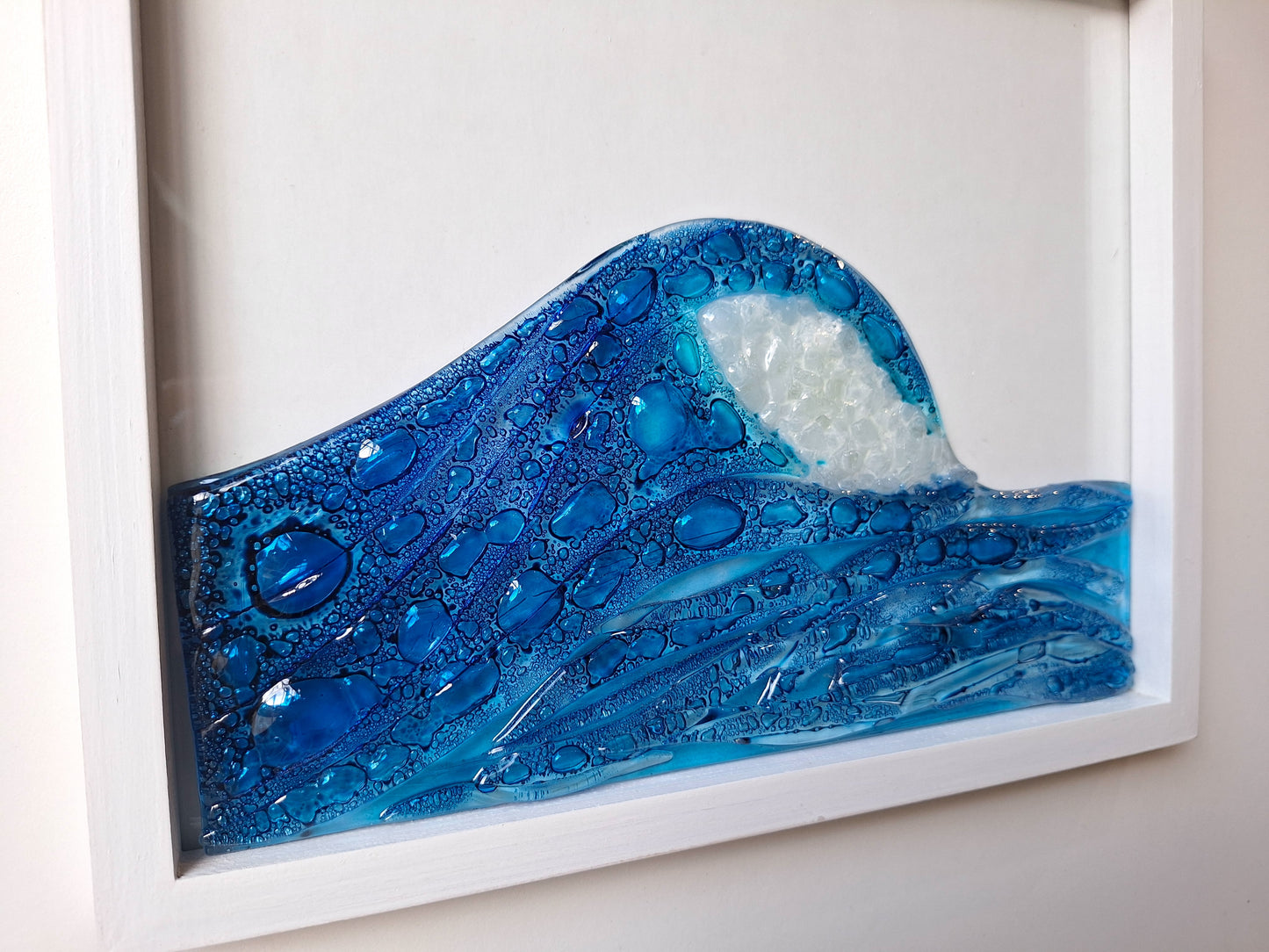Fused Glass Ocean Waves Wall Art Framed – Beach House Decor. Coastal house. Surf