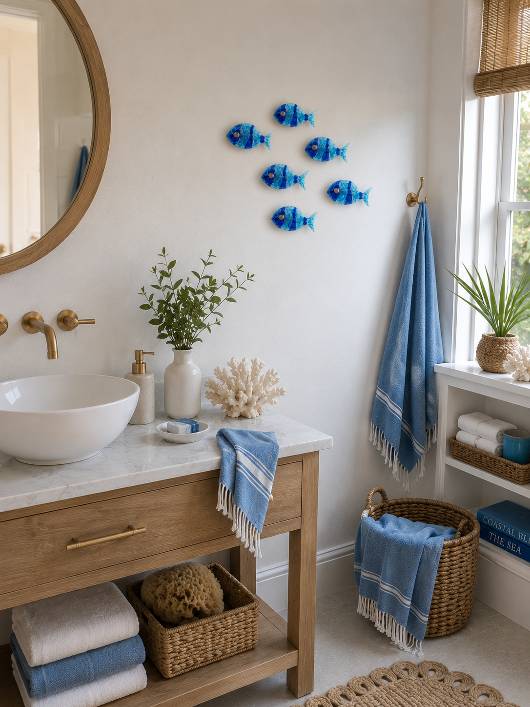 Set of 6 Blue Fused Glass Fish Wall Art – Beach House Decor