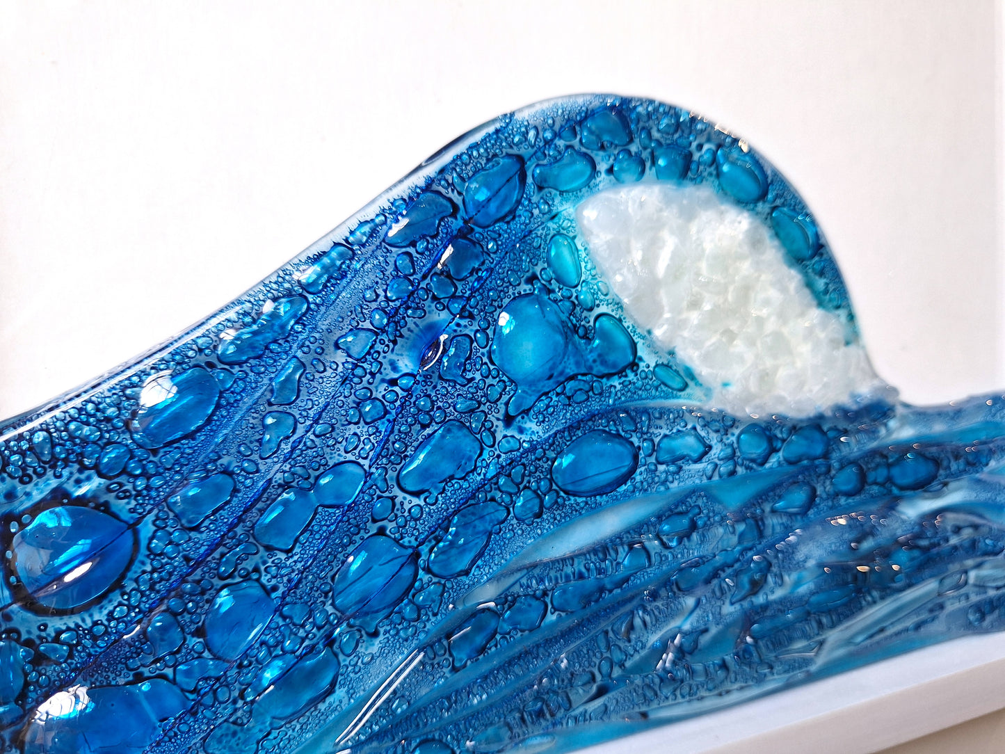 Fused Glass Ocean Waves Wall Art Framed – Beach House Decor. Coastal house. Surf
