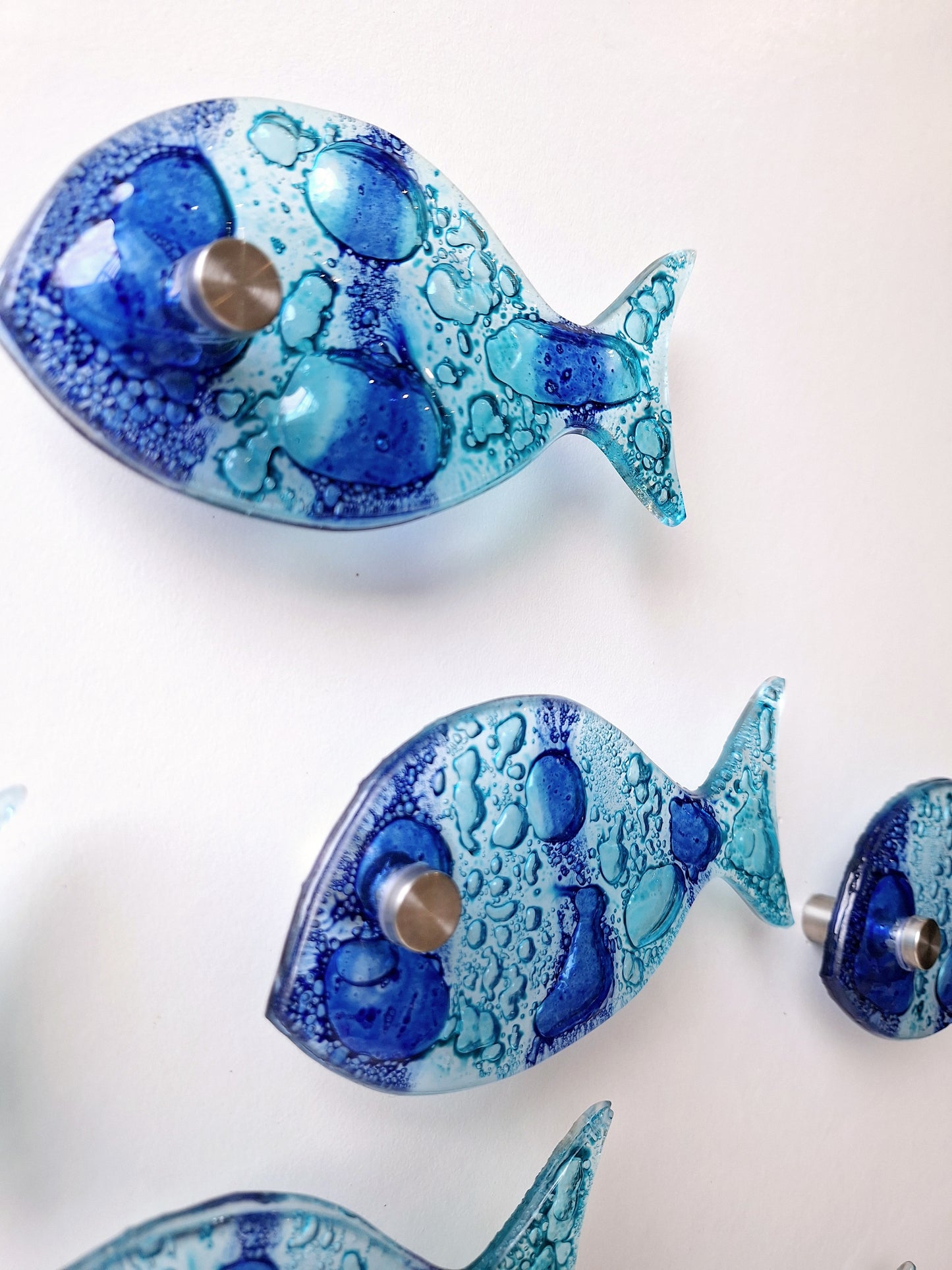 Set of 6 Blue Fused Glass Fish Wall Art – Beach House Decor