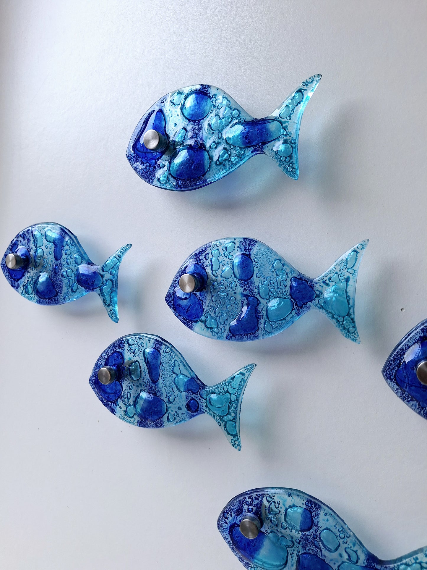 Set of 6 Blue Fused Glass Fish Wall Art – Beach House Decor