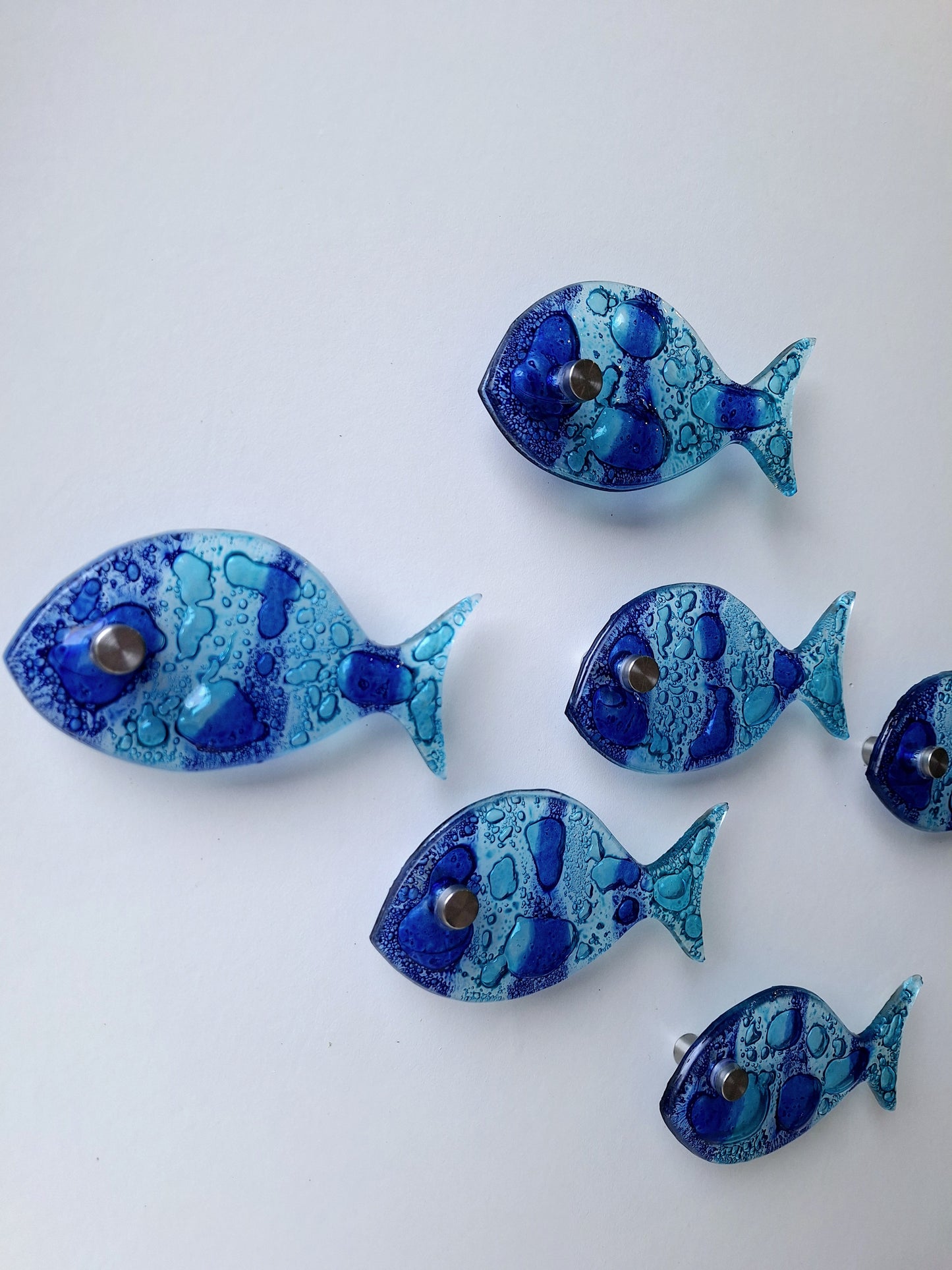 Set of 6 Blue Fused Glass Fish Wall Art – Beach House Decor
