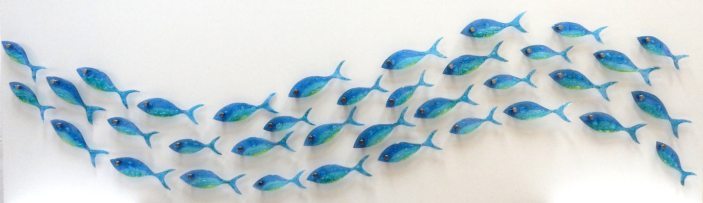 35 fish set. Fused glass fish. Ocean art. Blue fish wall art. Bathroom wall art.Ocean Nautical Beach decor. Coastal art Sea art