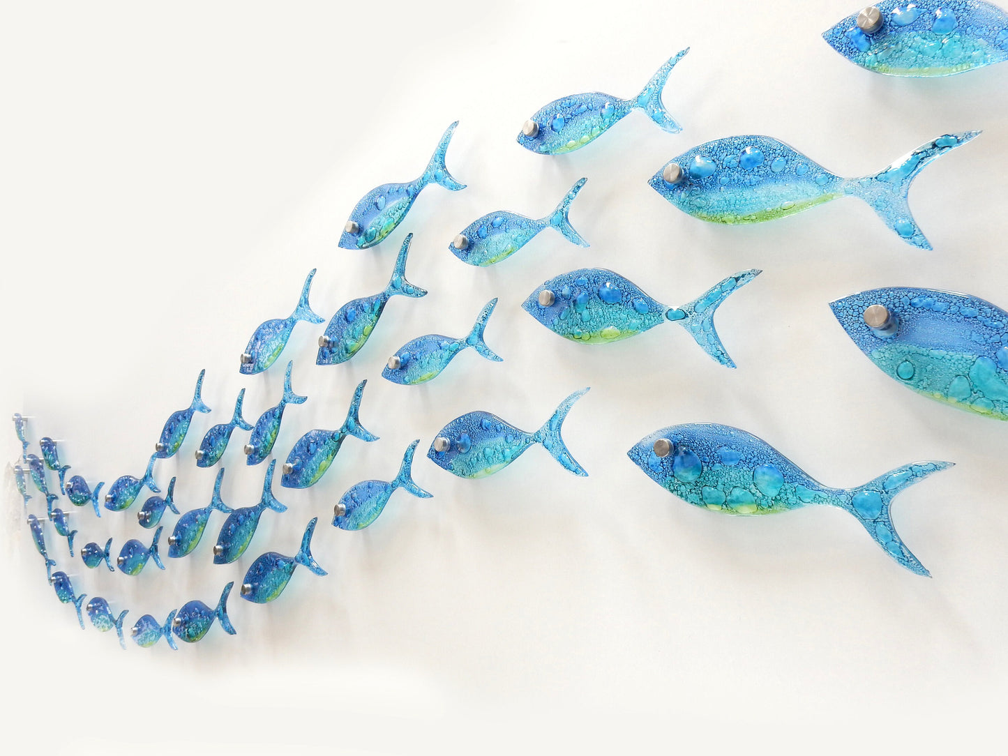 35 fish set. Fused glass fish. Ocean art. Blue fish wall art. Bathroom wall art.Ocean Nautical Beach decor. Coastal art Sea art