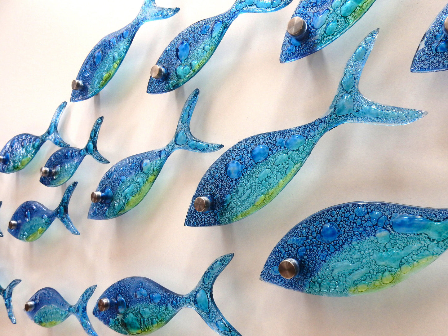 35 fish set. Fused glass fish. Ocean art. Blue fish wall art. Bathroom wall art.Ocean Nautical Beach decor. Coastal art Sea art