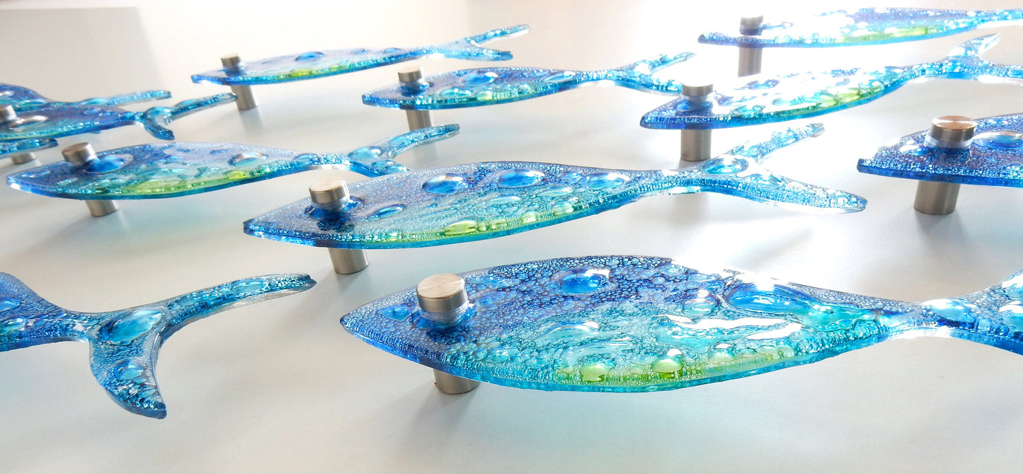 Individually sold fused glass fish. Glass fish. School of fish wall art. Bathroom wall art. Ocean art. Beach house decor.Coastal art.Sea art