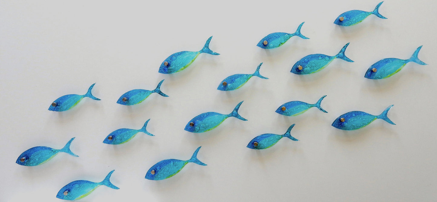 Individually sold fused glass fish. Glass fish. School of fish wall art. Bathroom wall art. Ocean art. Beach house decor.Coastal art.Sea art