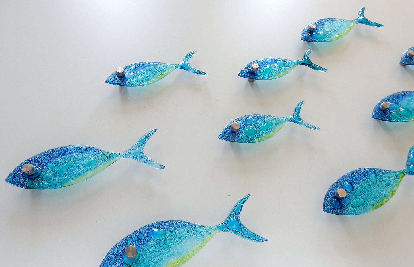 Individually sold fused glass fish. Glass fish. School of fish wall art. Bathroom wall art. Ocean art. Beach house decor.Coastal art.Sea art